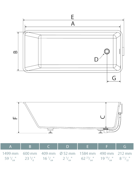 Wanna łazienkowa solid surface Porcelanosa Krion Basic T803 150X60 E