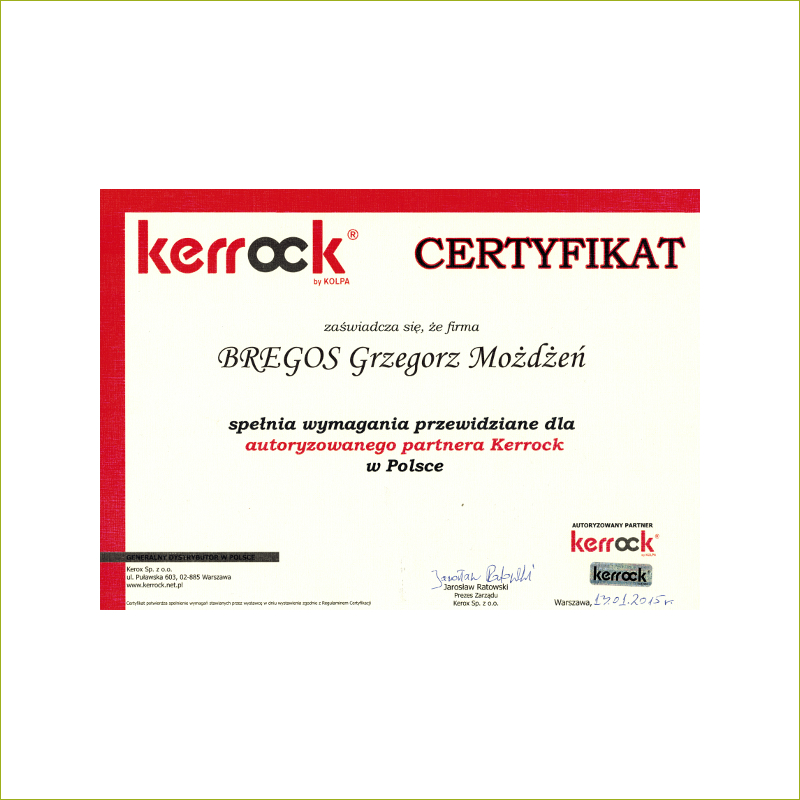 BREGOS certyfikat Kerrock