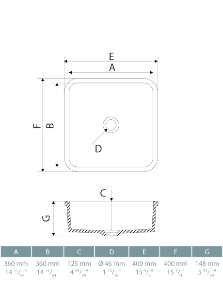 Umywalka łazienkowa solid surface Porcelanosa Krion 3-way B603 40X40 E